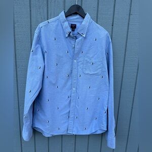 Blue Cotton Shirt with Navy and White Sailboats